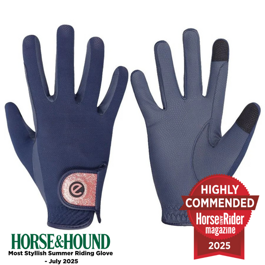 eQUEST GripPro X-LITE Riding Gloves - Blue & Rose Gold Glitter Cuff