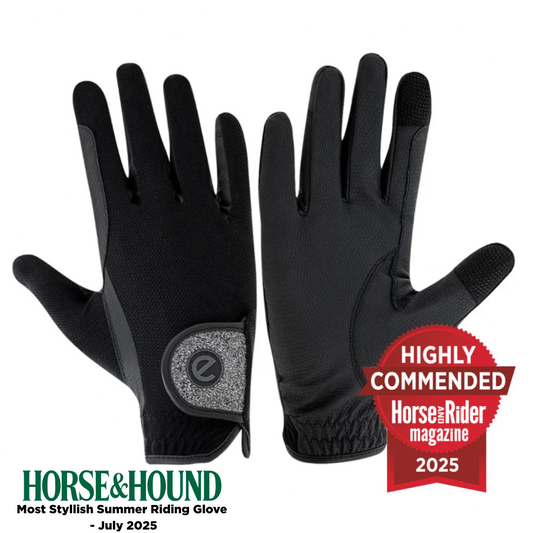 eQUEST GripPro X-LITE Riding Gloves - Black & Silver Glitter Cuff