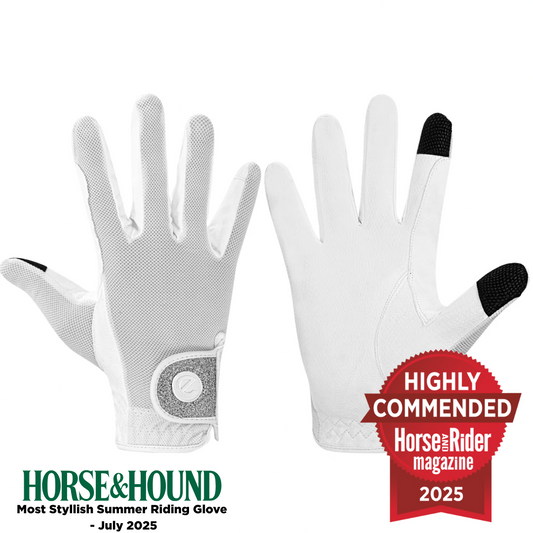 eQUEST GripPro X-LITE Riding Gloves - White & Silver Glitter Cuff