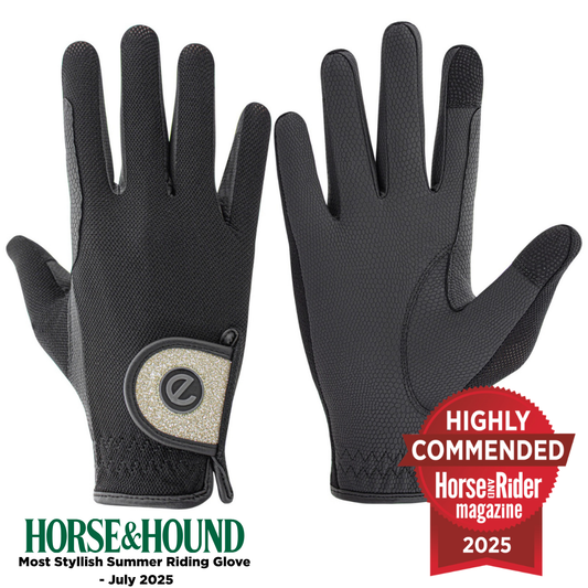 eQUEST GripPro X-LITE Riding Gloves - Black Gold Glitter Cuff