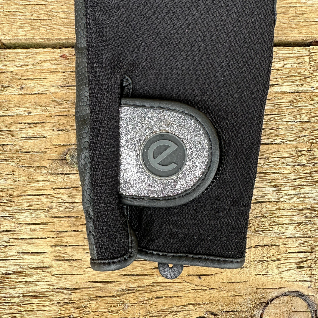 eQUEST GripPro X-LITE Riding Gloves - Black & Silver Glitter Cuff