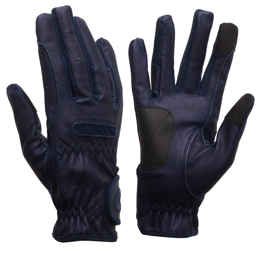 eQUEST GripPro Leather Touchscreen Riding Gloves - Navy Blue | Classic English Style