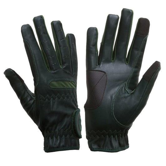 eQUEST GripPro Leather Touchscreen Riding Gloves - Dark Green | Classic English Style